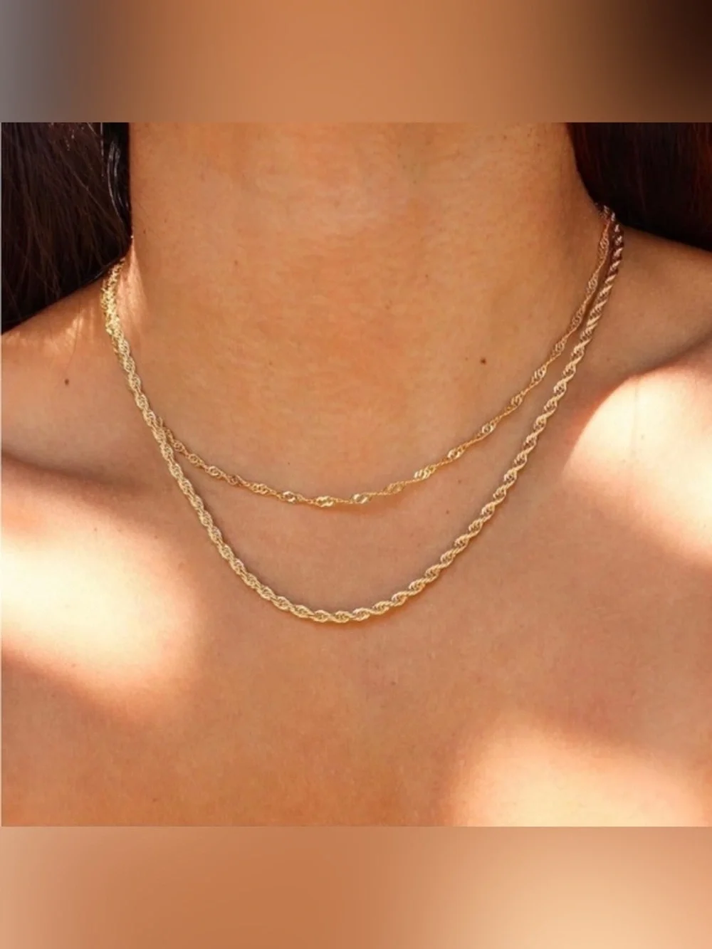14k Gold Plated 2pc Rope Minimalist Necklace Set